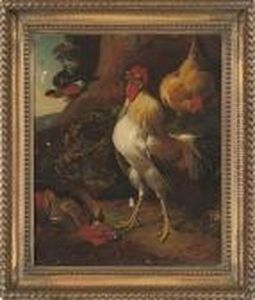 A Cockerel And Hens In A Landscape; And A Hen, Chicks And A Peacockin A Landscape
