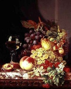 Still life with grapes and wine by Edward Ladell