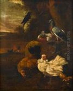 Exotic Fowl In A River Landscape by Melchior de Hondecoeter