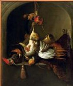 A Partridge And Hawking Equipment In A Stone Niche