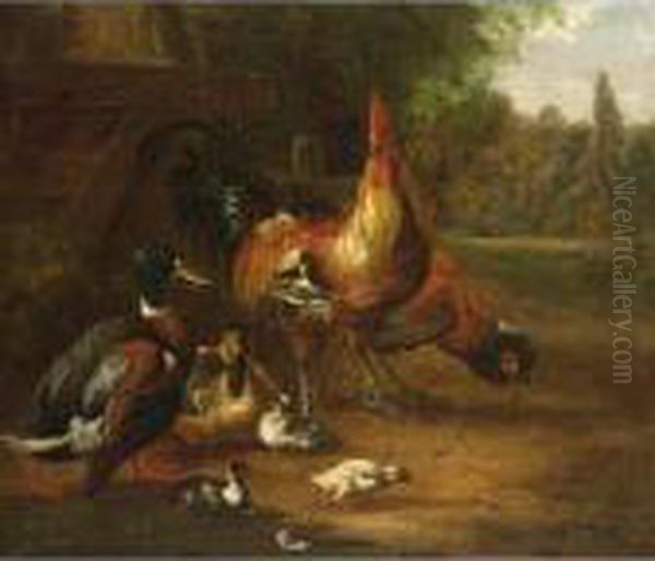 Ducks, A Cockerel And A Chicken In A Landscape - view 1