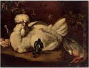 A Hen, Chicks And A Duck In A Landscape by Melchior de Hondecoeter
