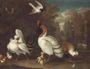 Fowl And Other Birds In A Formal Garden