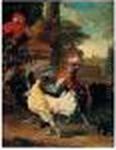 Cockerels, A Hen, And A Parrot In A Garden