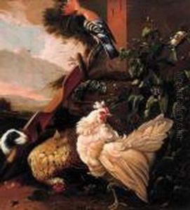 Poultry By A Yoke And A Well On A Farmyard by Melchior de Hondecoeter