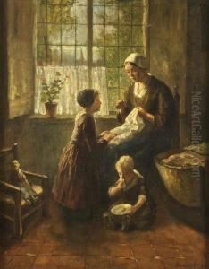 The Sewing Lesson by Bernard Johann De Hoog