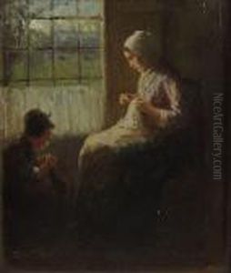 The Sewing Lesson by Bernard Johann De Hoog