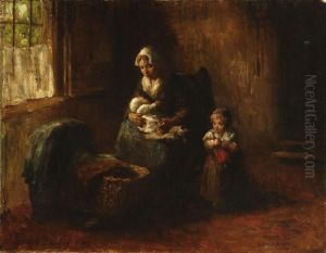 Mother And Children In A Dutch Interior by Bernard Johann De Hoog
