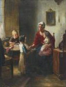 Helping Mother Feed Younger Sister by Bernard Johann De Hoog