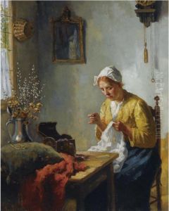 Doing Needlework By The Window