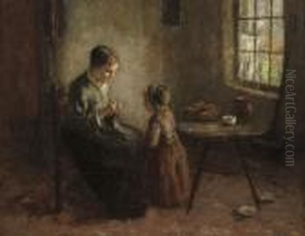 The Knitting Lesson by Bernard Johann De Hoog