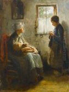 The Knitting Lesson by Bernard Johann De Hoog
