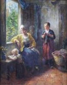 Interior Scene With Two Women And A Child by Bernard Johann De Hoog