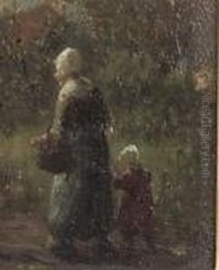 Mother And Child On A Lane by Bernard Johann De Hoog