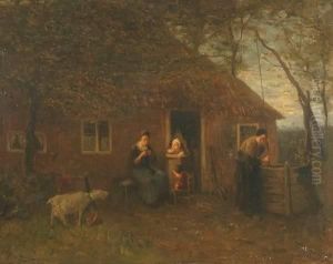 A Family Outside Their Cottage by Bernard Johann De Hoog