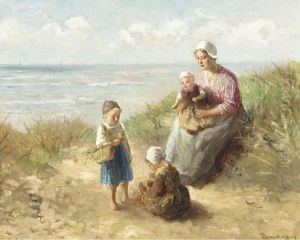 A Young Family In The Dunes by Bernard Johann De Hoog