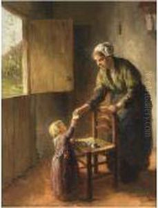 An Interior With A Mother And Child Playing by Bernard Johann De Hoog