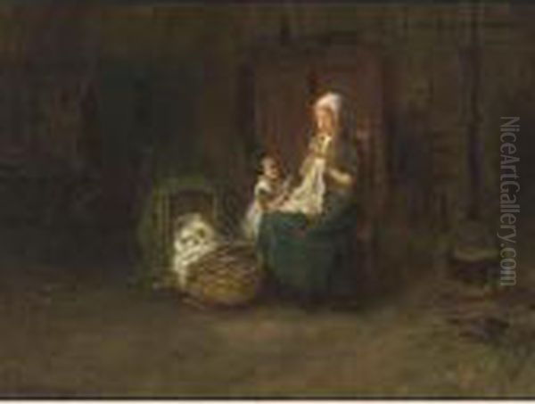 A Mother And Her Children In An Interior - view 1