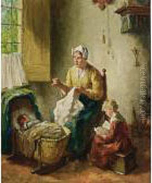A Mother And Her Children In An Interior - view 1