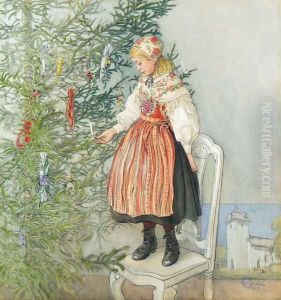 Decorating the Tree (Julgranskonfekt) by Carl Larsson