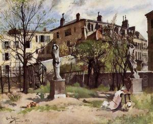 Garden with Sculptures by Carl Larsson