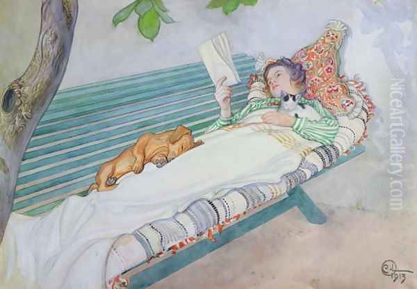 Woman Lying on a Bench - view 1
