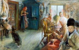 Rural interior in winter by Carl Larsson