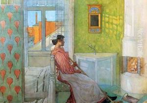 Martina In Front Of The Fire by Carl Larsson