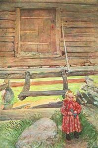 A Rattvik Girl by Wooden Storehouse by Carl Larsson
