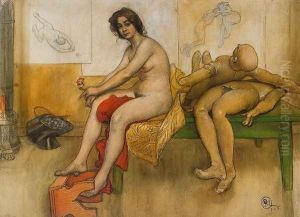 The model on the table by Carl Larsson