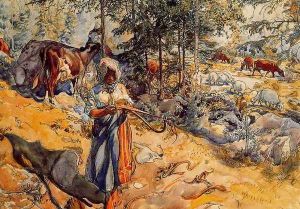 The Cowgirl in the meadow by Carl Larsson