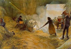 The Threshing of the grain by Carl Larsson