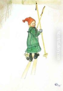 Esbjorn On Skis by Carl Larsson