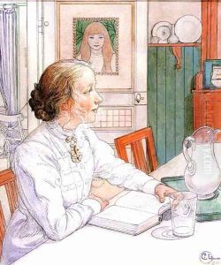 Suzanne With Milk And Book by Carl Larsson