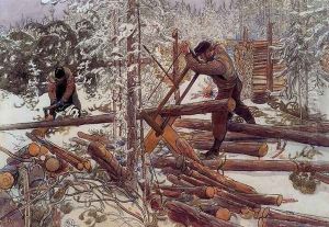 Woodcutters in the forest by Carl Larsson