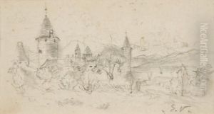 Chateau Breton - Arbres En Bord De Riviere by Emmanuel De La Villeon