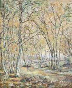 Herbstliche Allee Mit Figur by Emmanuel De La Villeon