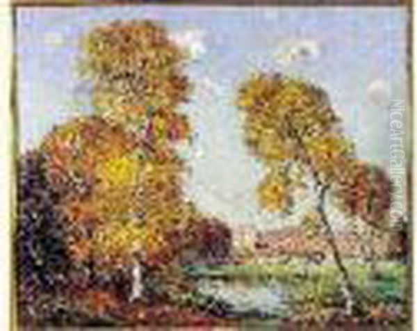 Personnages Dans Un Paysage A L'etang - view 1