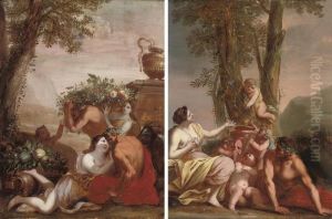 A Bacchanal; And An Amorous Couple With Putti Disporting