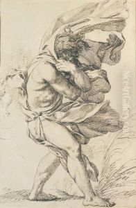 A Figure Walking To The Right In A Strong Gale by Gerard de Lairesse