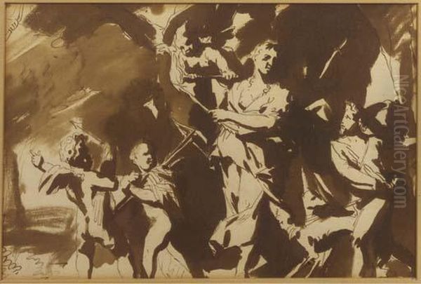 Diana Led Away From The Figure Of Prosperity By Cupids And Putti - view 1