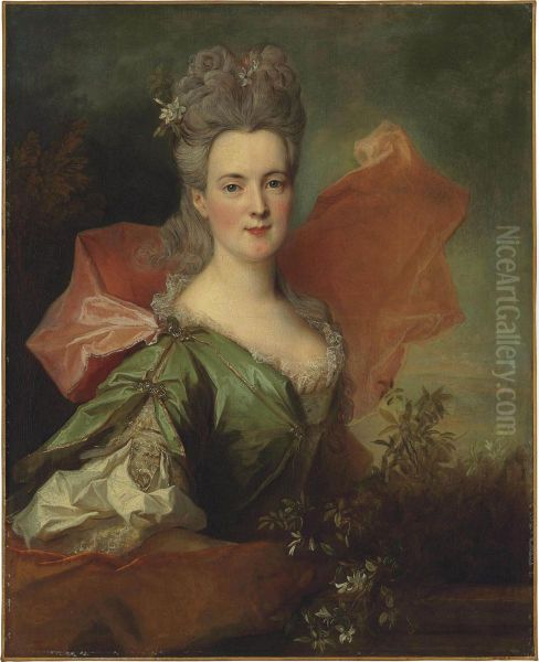 Portrait Of A Lady In A Green Silk Dress - view 1
