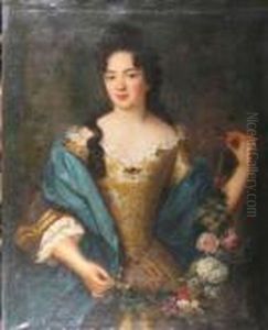 Woman With Garland Of Flowers by Nicolas de Largillierre