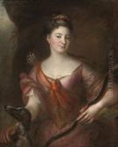Portrait Of A Lady Traditionally
Identified As The Marquise De Goulaine, Half-length, Dressed As Diana
The Huntress, With A Dog by Nicolas de Largillierre