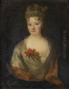Jeune Femme En Buste Au Corsage Decore De Fleurs