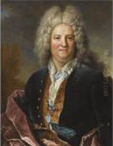 Portrait Of A Gentleman, Bust 
Length, Wearing A Blue Coat With Awhite Chemise And Gold Embroidered 
Waistcoat, With A Crimsonsash by Nicolas de Largillierre