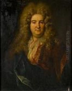 Portrait Of A Gentleman,
Bust-length, In A Brown Coat With A White Chemise And Gold Waistcoat by Nicolas de Largillierre