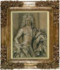 Portrait D'un Jeune Homme En Perruque, Accoude, L'epee Au Cote