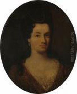 Portrait Of A Lady Bust Length,
Wearing A Russet Dress Embroidered With Gold, With Jewels In Her Hair by Nicolas de Largillierre