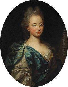 A Portrait Of A Lady, Half-length In A Silver Dress And A Blue And Gold Shawl